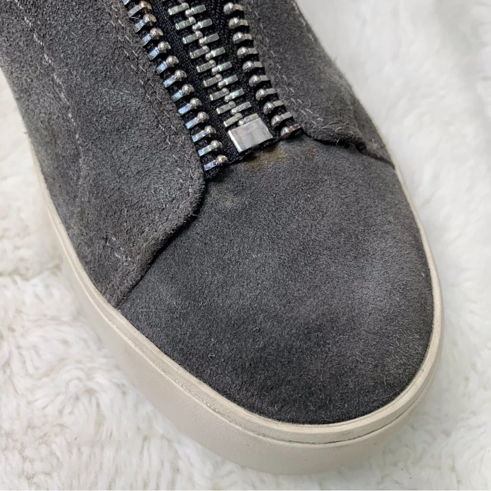 Frye Women's Lena Zip Platform Suede Grey Flat High Top Sneakers Size 7M